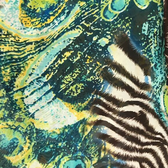 Romeo & Juliet Couture peacock zebra blouse puff balloon sleeves S - Picture 5 of 8